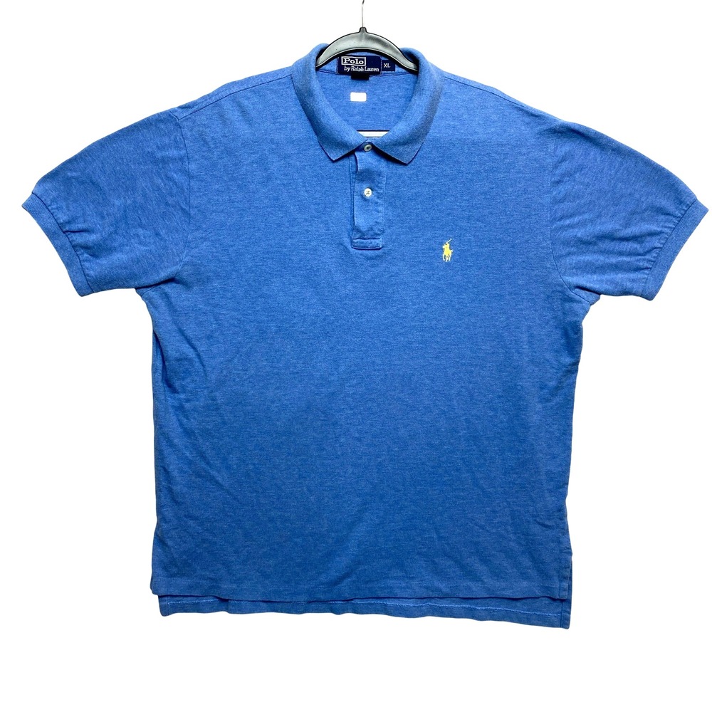 VINTAGE Polo Ralph Lauren Polo Shirt Mens XL Blue Short Sleeve Yellow Pony